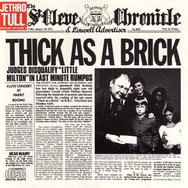 Jethro Tull – Thick As A Brick, Ophalen of Verzenden, Zo goed als nieuw, Progressive Rock
