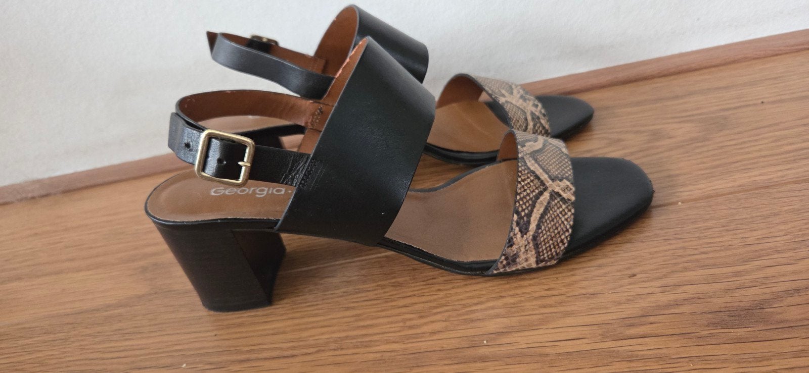 Georgia Rose sandalen hakken 42 zwart bruin slangenprint, Verzenden, Zwart, Sandalen of Muiltjes, Zo goed als nieuw