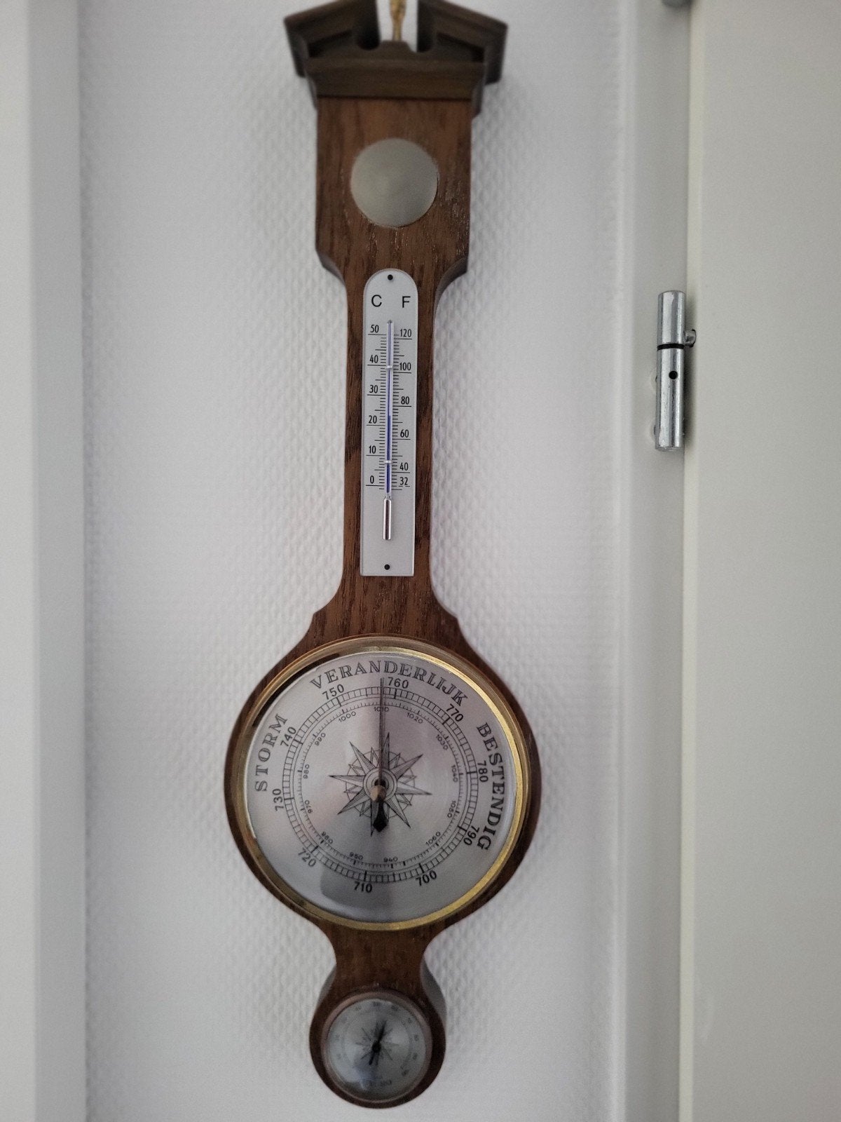 Vintage Barometer Weerstation met Thermometer en Hygrometer, Ophalen of Verzenden, Gebruikt, Weerstation
