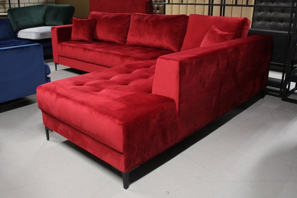Luxe hoekbank Mila velvet fluweel rood lounge bankstel, Ophalen, 250 tot 300 cm, Nieuw, 75 tot 100 cm