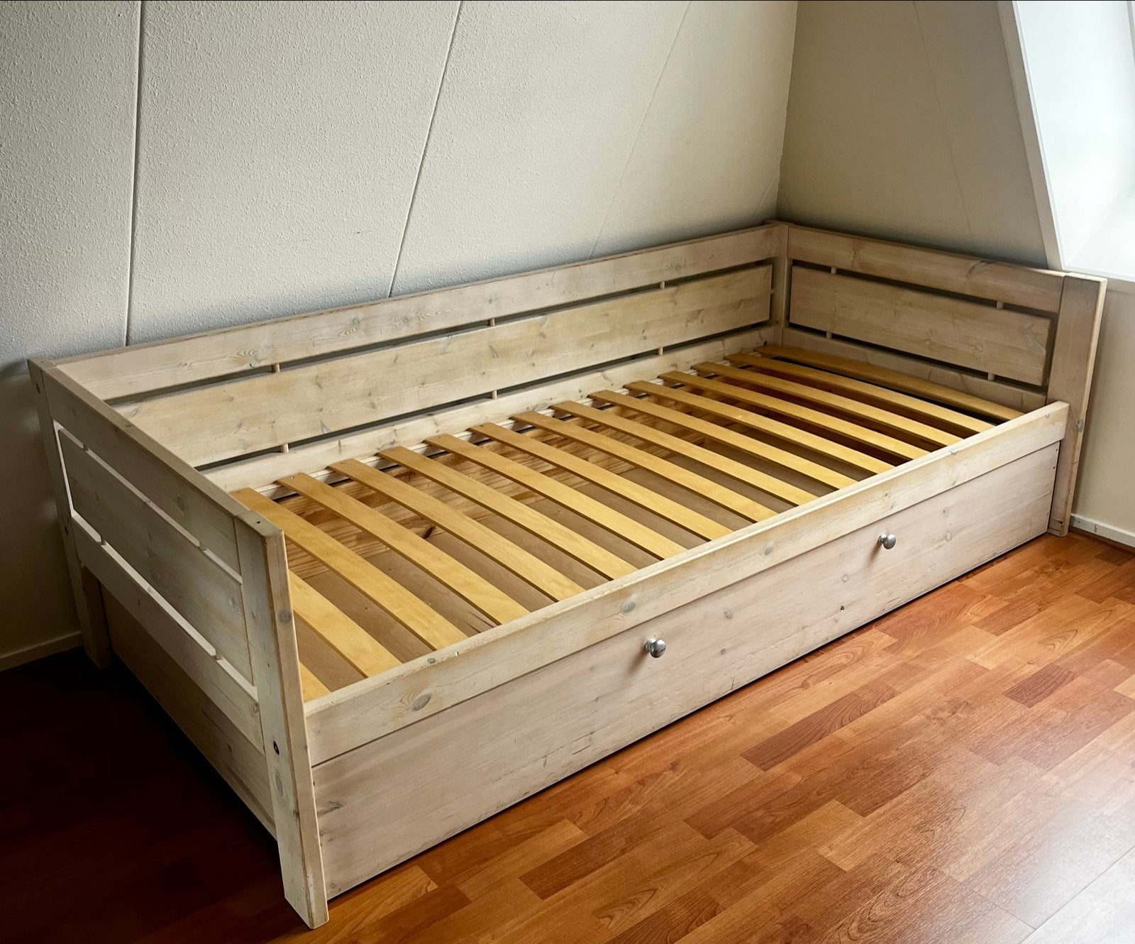 LIFETIME 1-persoonsbed met lade in white wash., Ophalen, Eenpersoons, Wit, 200 cm