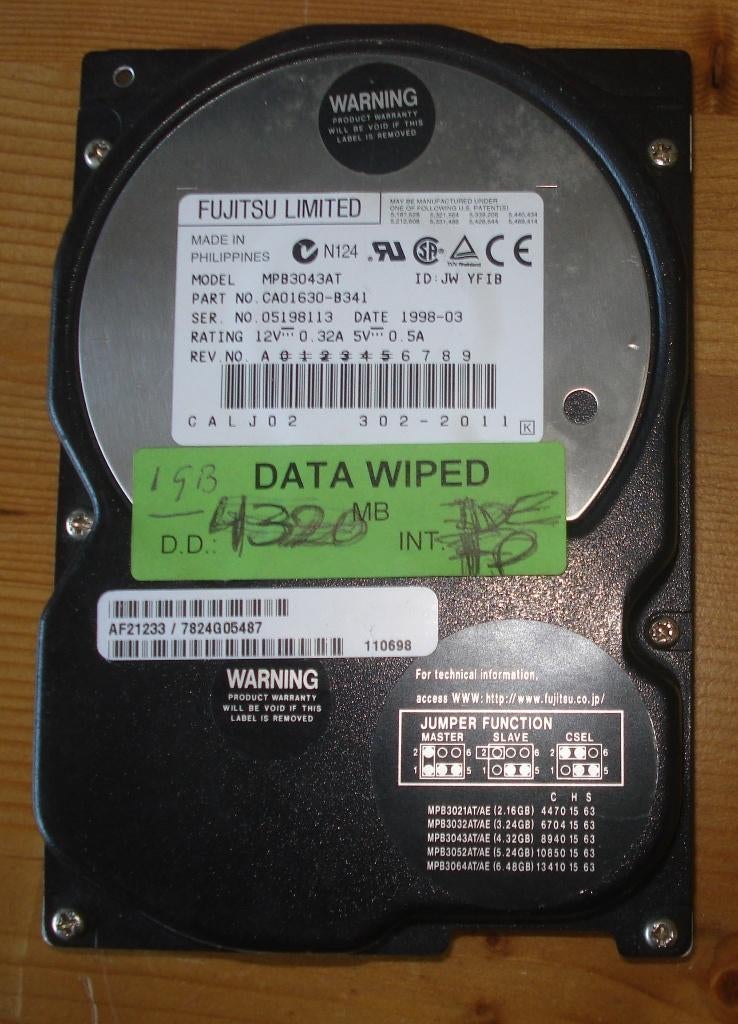 FUJITSU Limeted HDD 4320 MB, Intern, Gebruikt, HDD, Ophalen of Verzenden