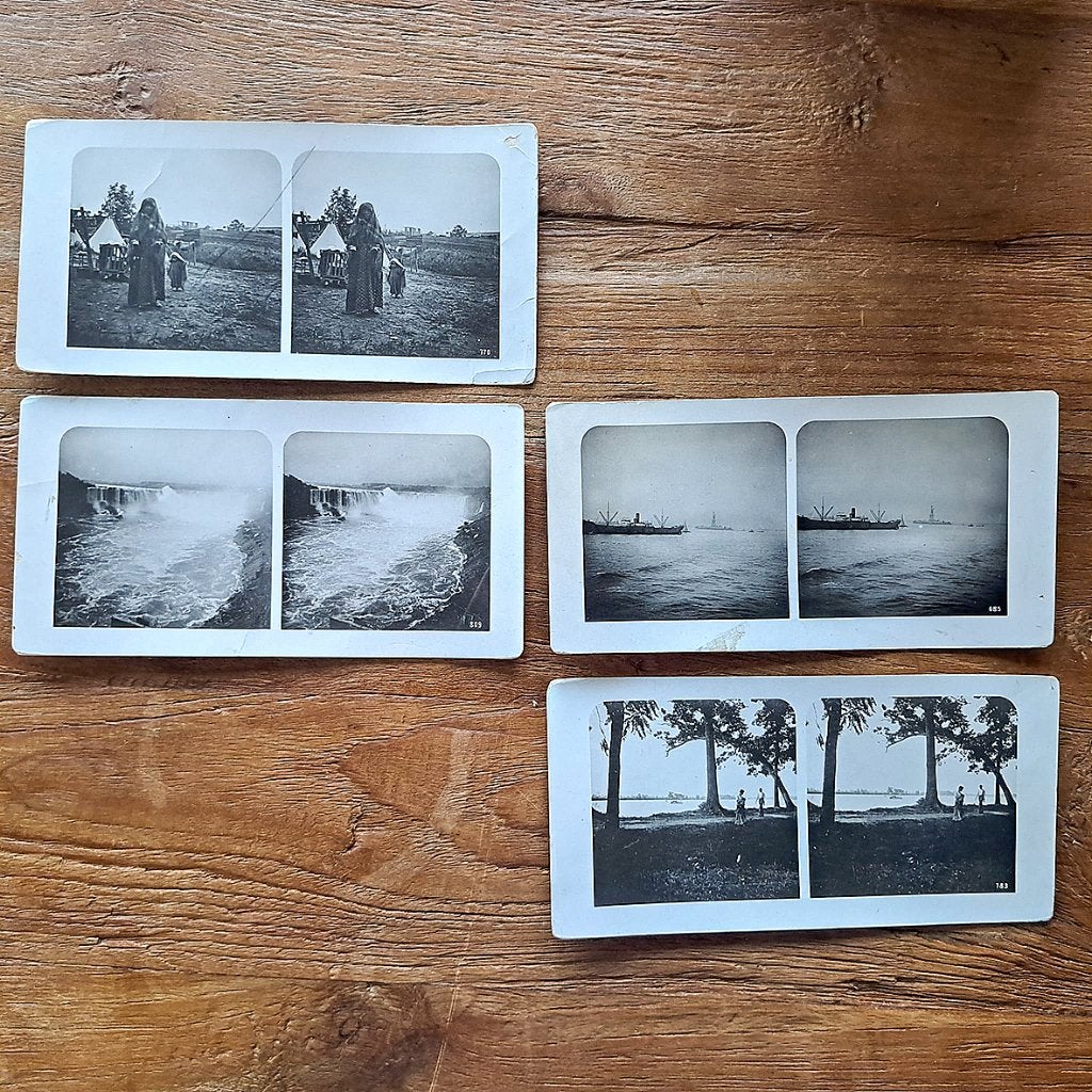 Vier oude stereoscopische foto's, Verzamelen, Foto's en Prenten, Gebruikt, Foto, Voor 1940, Buitenland