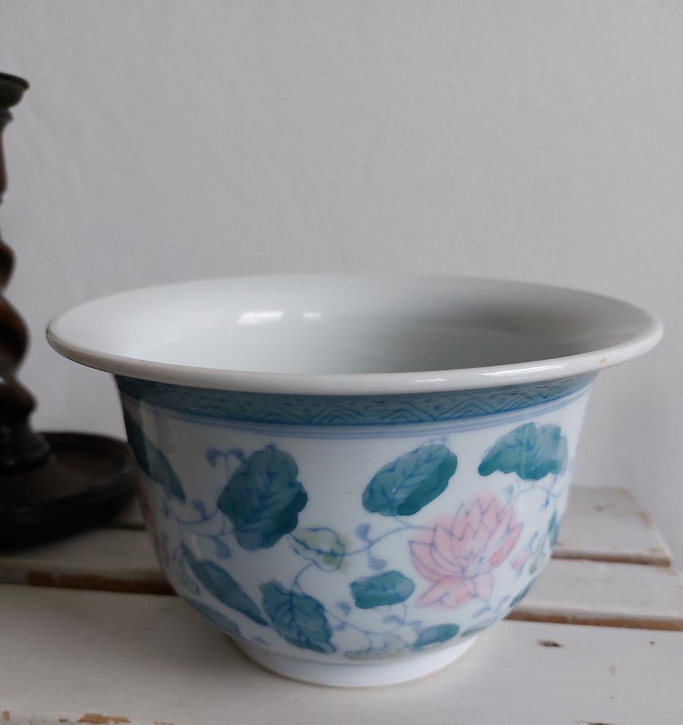 Famille rose chinees porselein bloempot, Tuin en Terras, Bloempotten, Ophalen, Rond, Zo goed als nieuw, Balkon