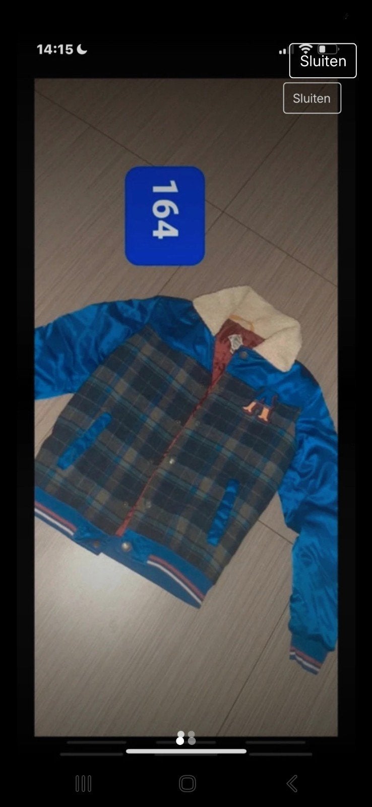 Vintage Bomberjack met Ruitpatroon en Blauwe Mouwen, Ophalen