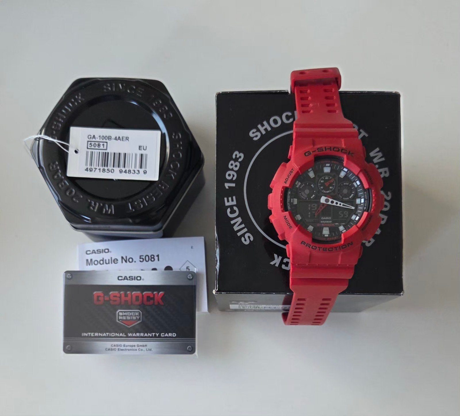 Casio G-Shock GA-100B-4AER Rood Herenhorloge, Ophalen, Zo goed als nieuw, Casio