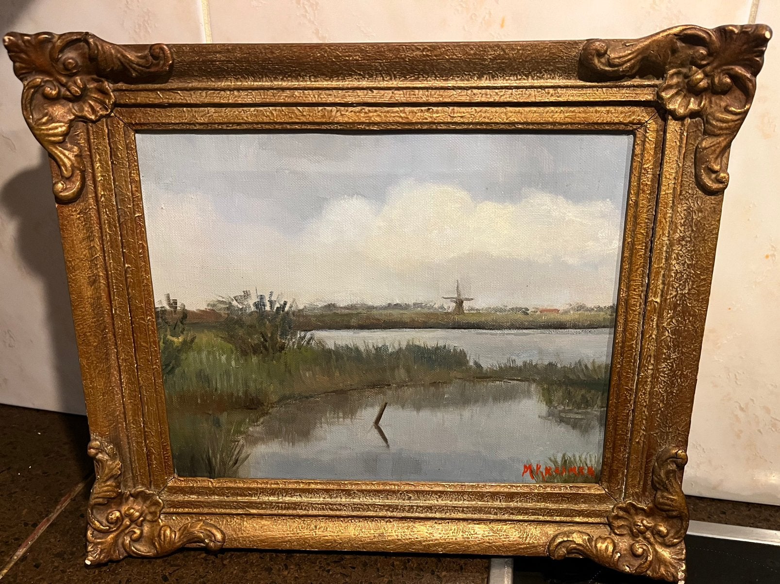 Antiek olieverf landschap schilderij, Ophalen of Verzenden