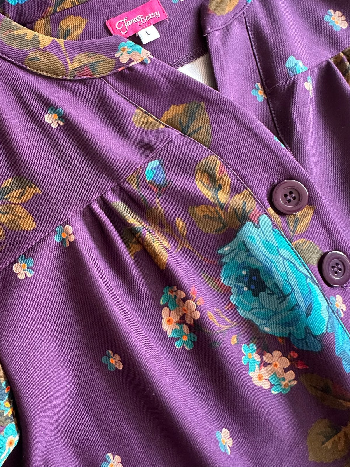 Tante Betsy jurk/tuniek maat L paars met bloemenprint, Paars, Maat 42/44 (L), Nieuw, Ophalen of Verzenden