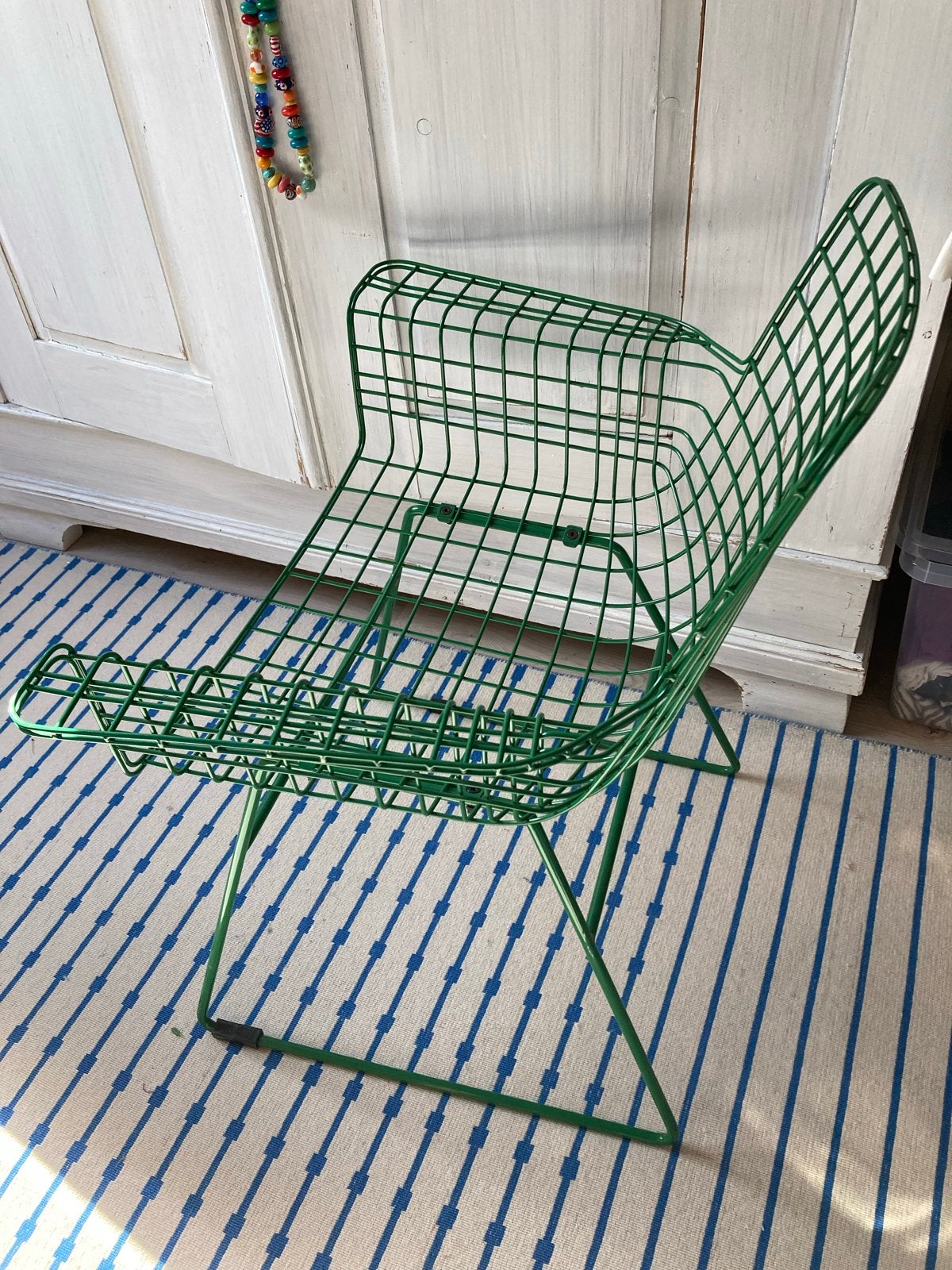 2 Groene draadstalen fauteuils, Ophalen, Modern design, 75 tot 100 cm, Zo goed als nieuw
