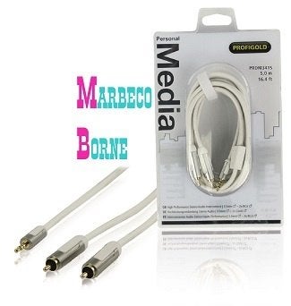 Tulpkabel, RCA kabel naar 3,5mm Jackplug, 5 meter, 24K, Nieuw, 5 tot 10 meter, Info@marbeco.nl, Profigold