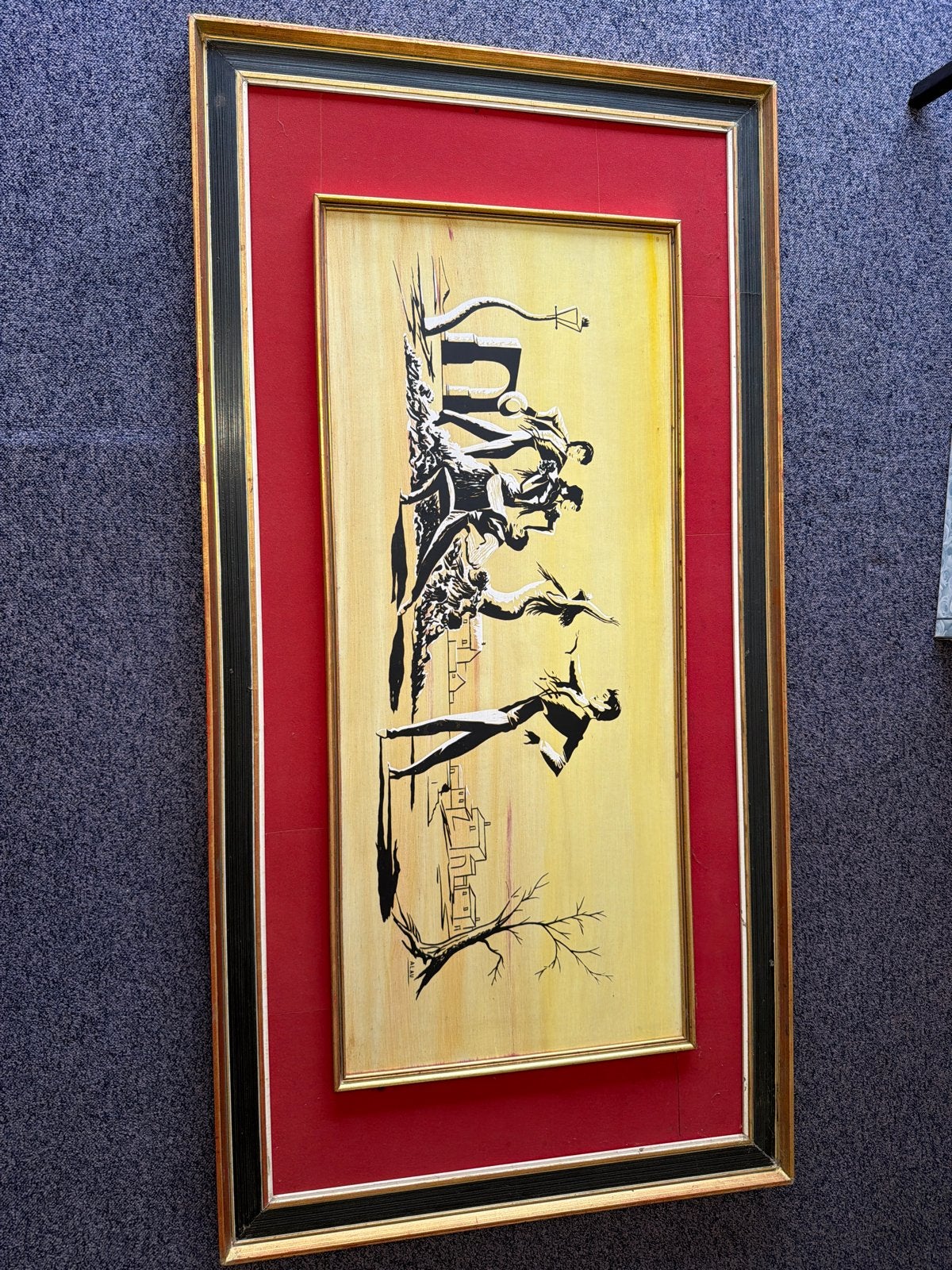 Groot Spaans schilderij jaren '80/'90 - 162x83 cm, Ophalen, Figuren, Hout, Ingelijst