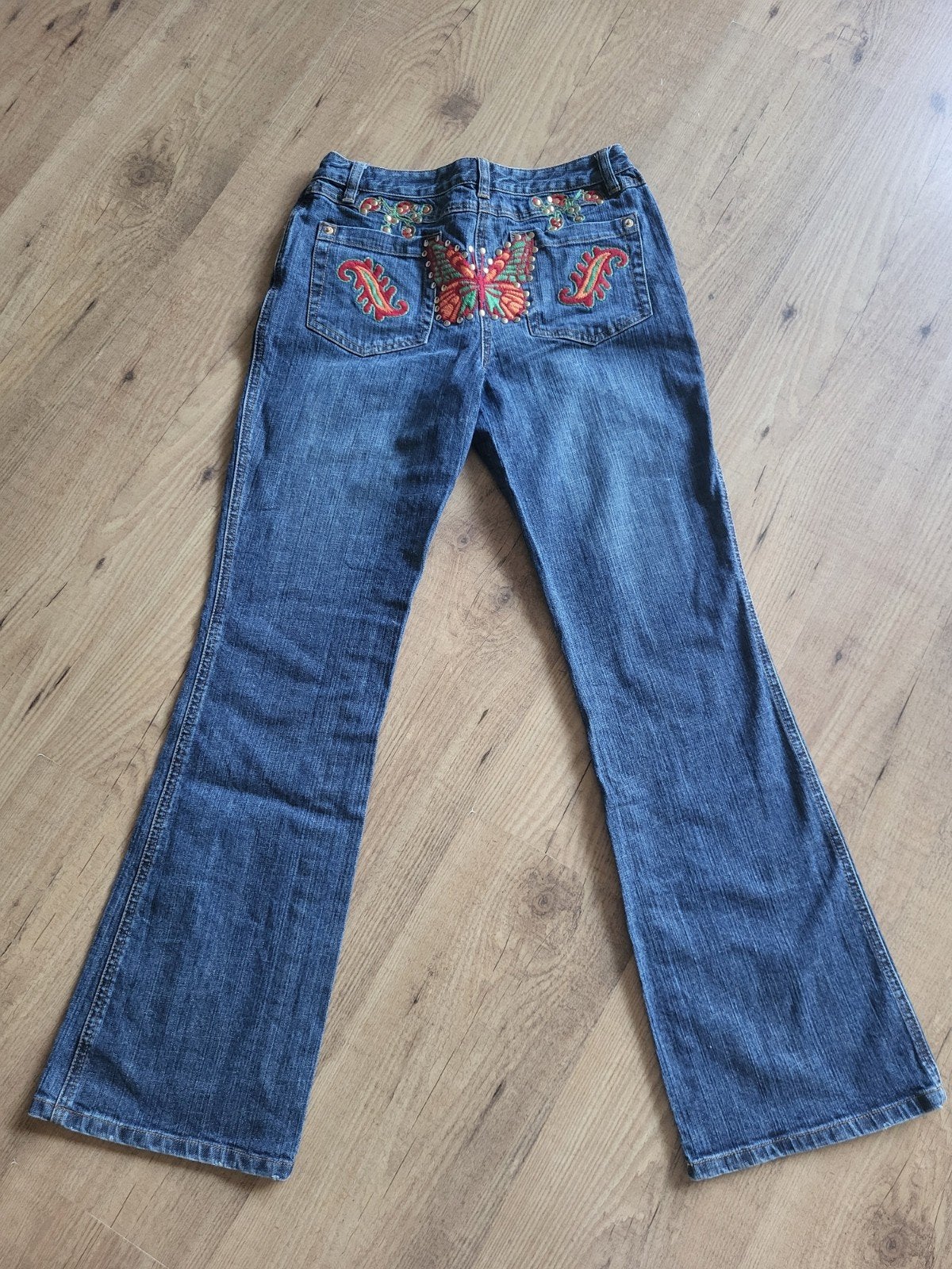 Vintage y2k Esthetiek Flared jeans Vlinder Borduursel, Kleding | Dames, Blauw, Ophalen of Verzenden, Zo goed als nieuw, Vintage