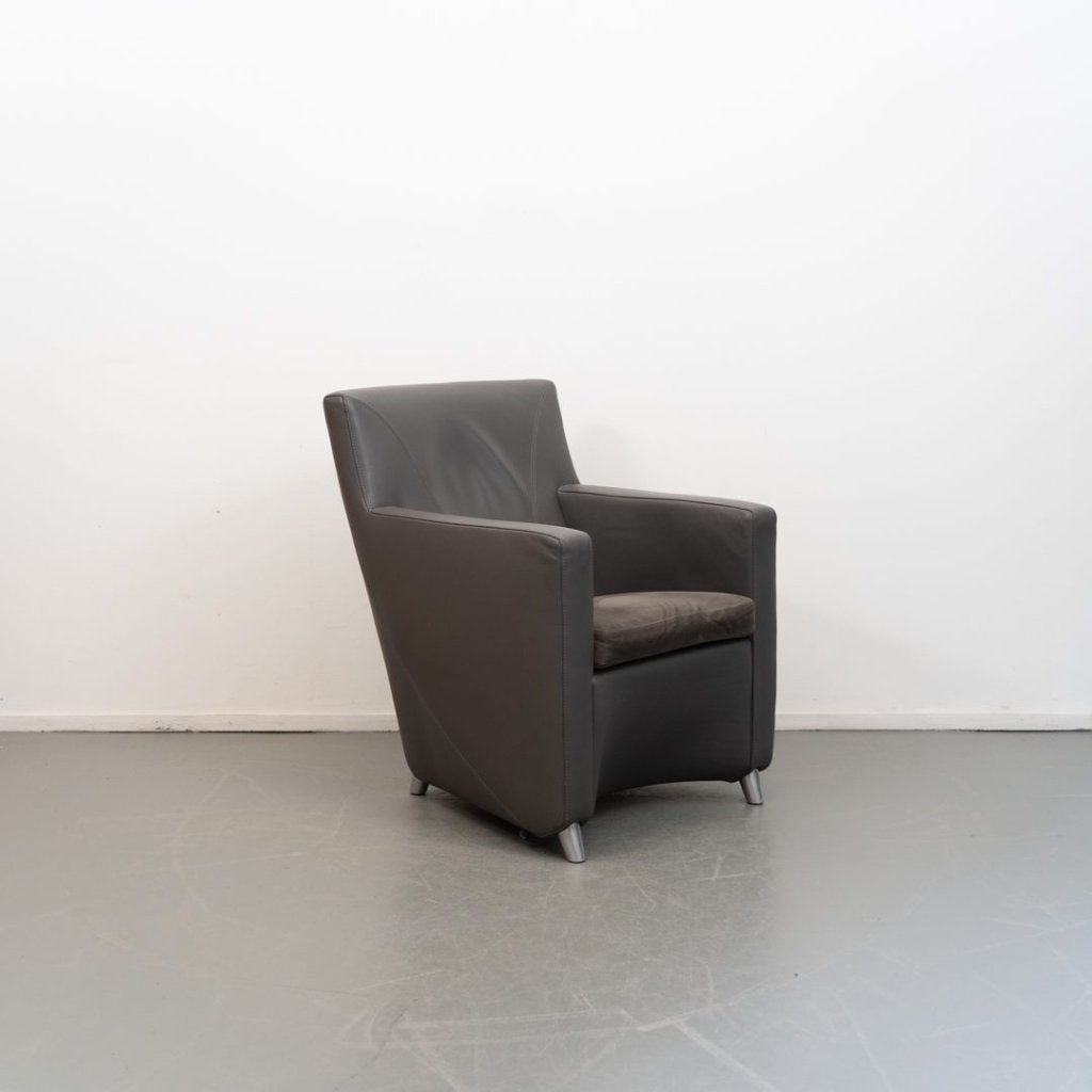 Leolux Dolcinea Fauteuil Donkergrijs Leer - Aluminium