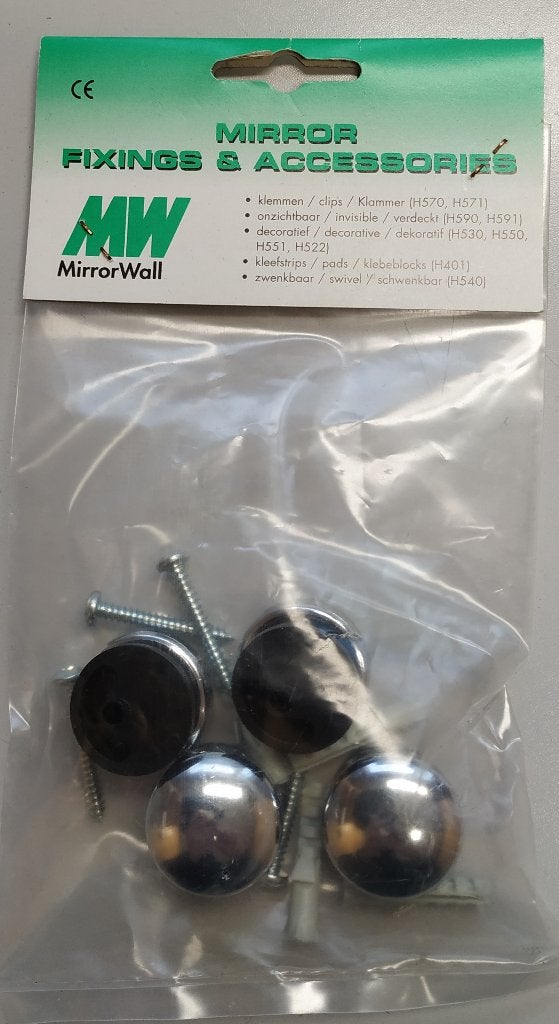 Te Koop: 2 x 4 Spiegelklemmen / sierknop chroom, nieuw., Huis en Inrichting, Woonaccessoires | Spiegels, Minder dan 50 cm, Rond