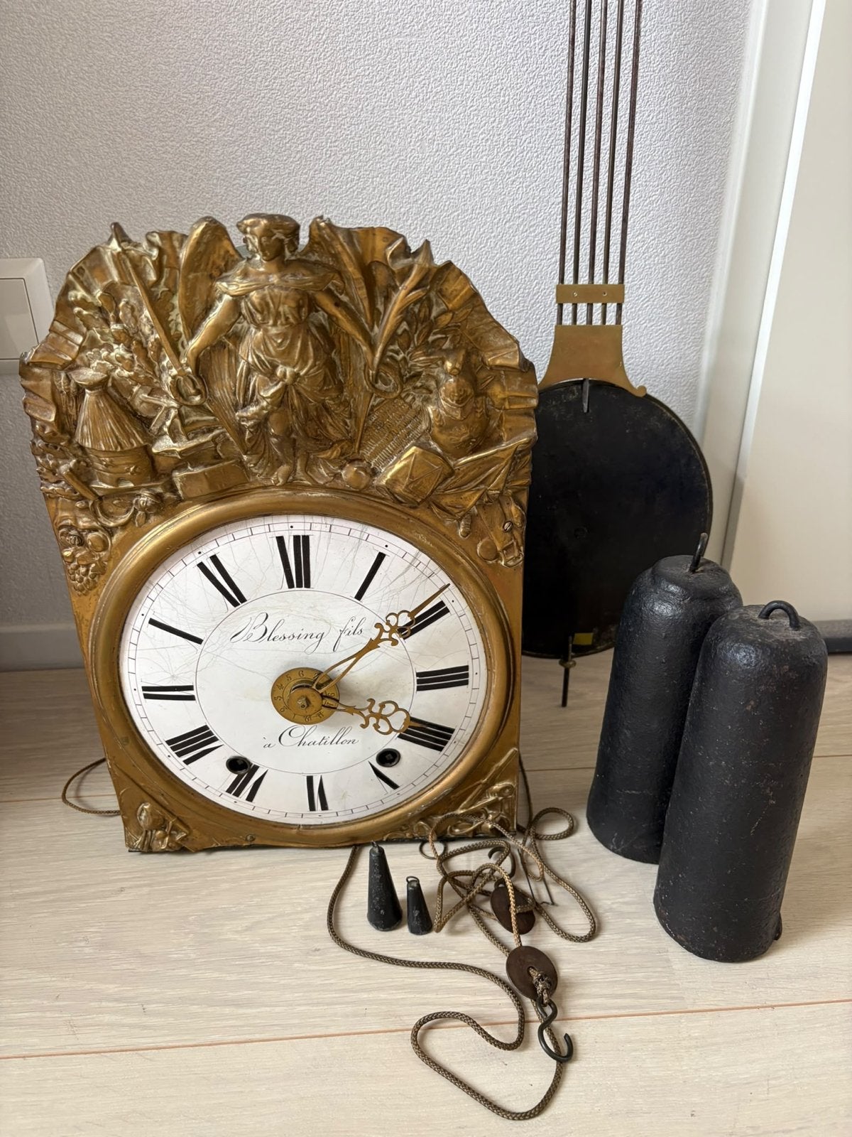 Antieke Franse Comtoise Wandklok, 19e Eeuw, Ophalen