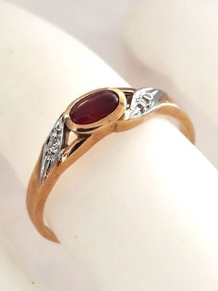 Vintage 14K gouden ring met diamanten en robijn (24), Ophalen, Dame, Goud, Goud