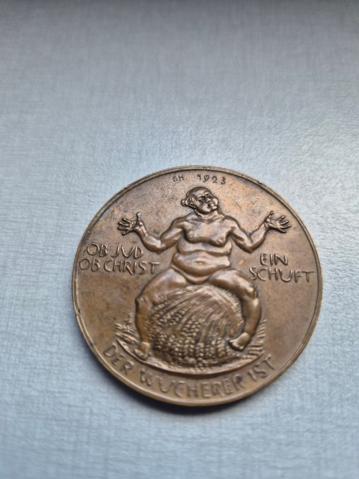 Bronzen satirische penning – Duitse hyperinflatie 1923, Ophalen of Verzenden, Brons, Losse munt