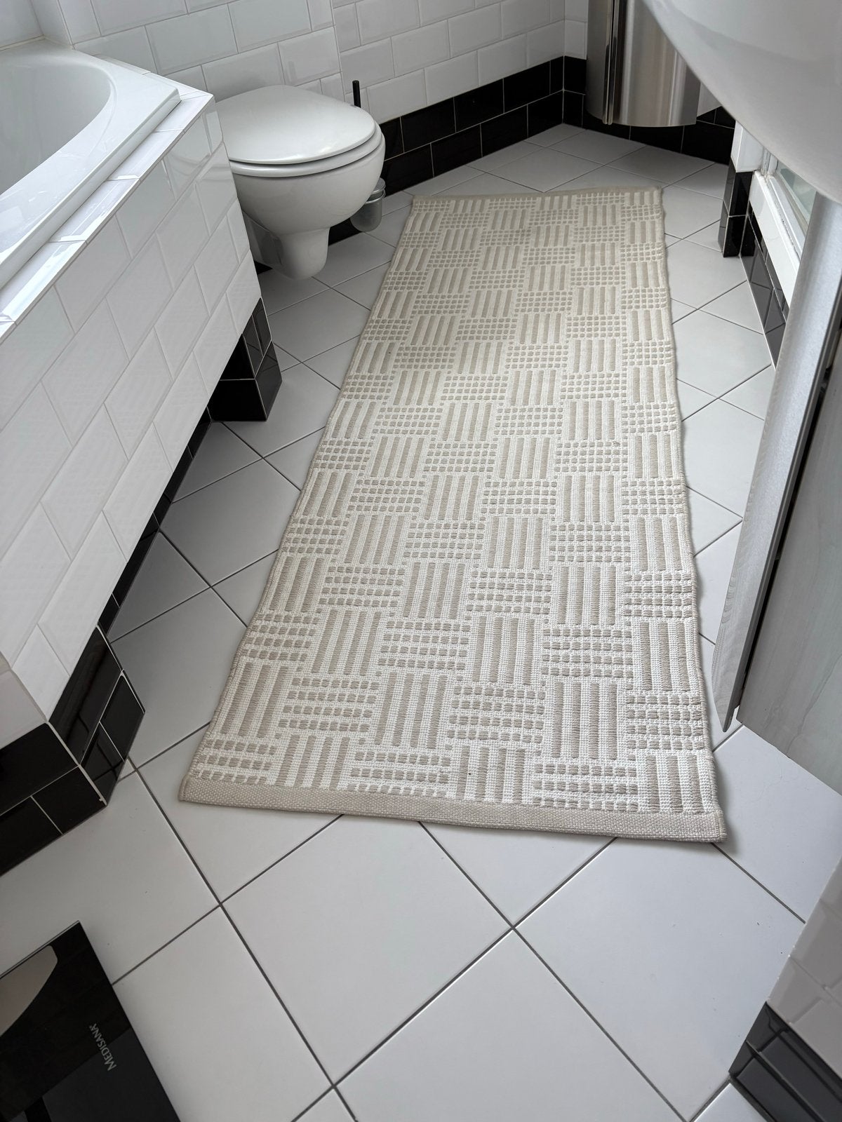 H&M Home Badmat/Vloerkleed 70x200cm - Beige/Wit, Huis en Inrichting, Ophalen, Beige, 50 tot 100 cm, Zo goed als nieuw