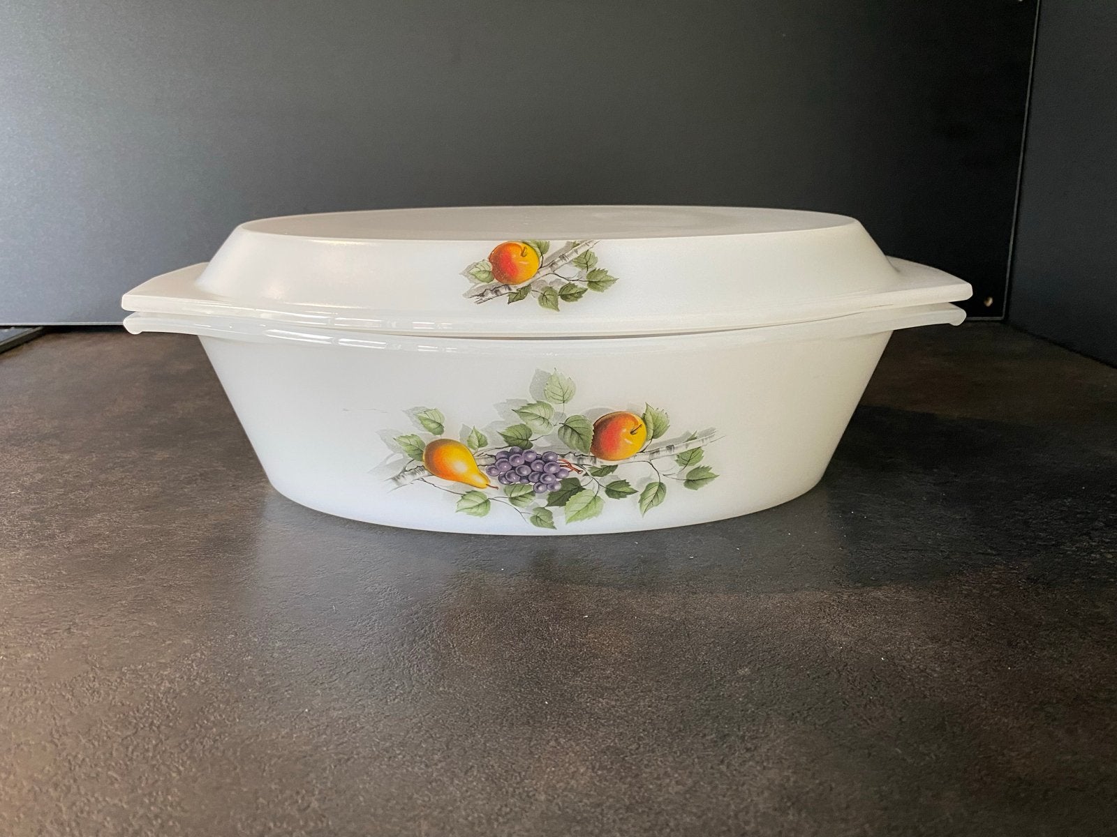 Vintage Ovenschaal met Deksel - arcopal fruit de france, Antiek en Kunst, Ophalen of Verzenden