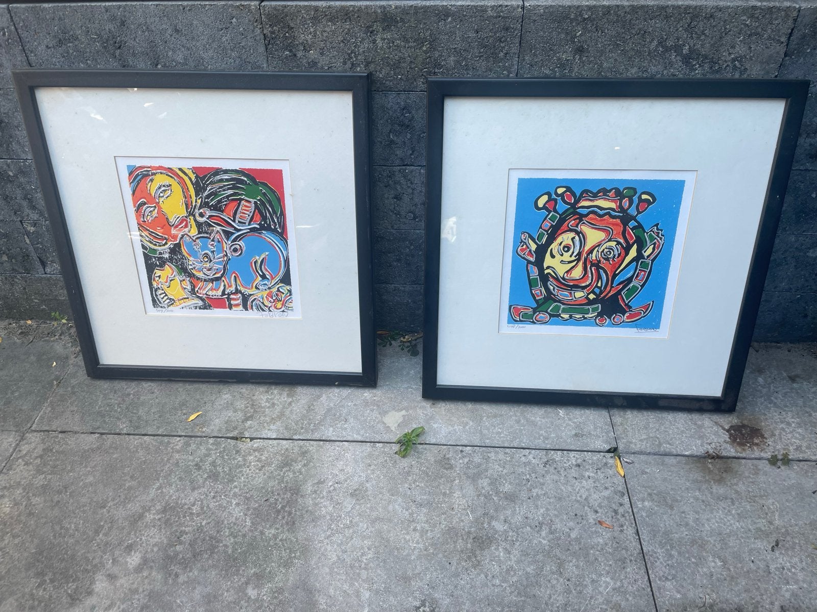 Set van 2 ingelijste kunstwerken door Fabian, Ingelijst, Ophalen of Verzenden, Abstract, Zeefdruk