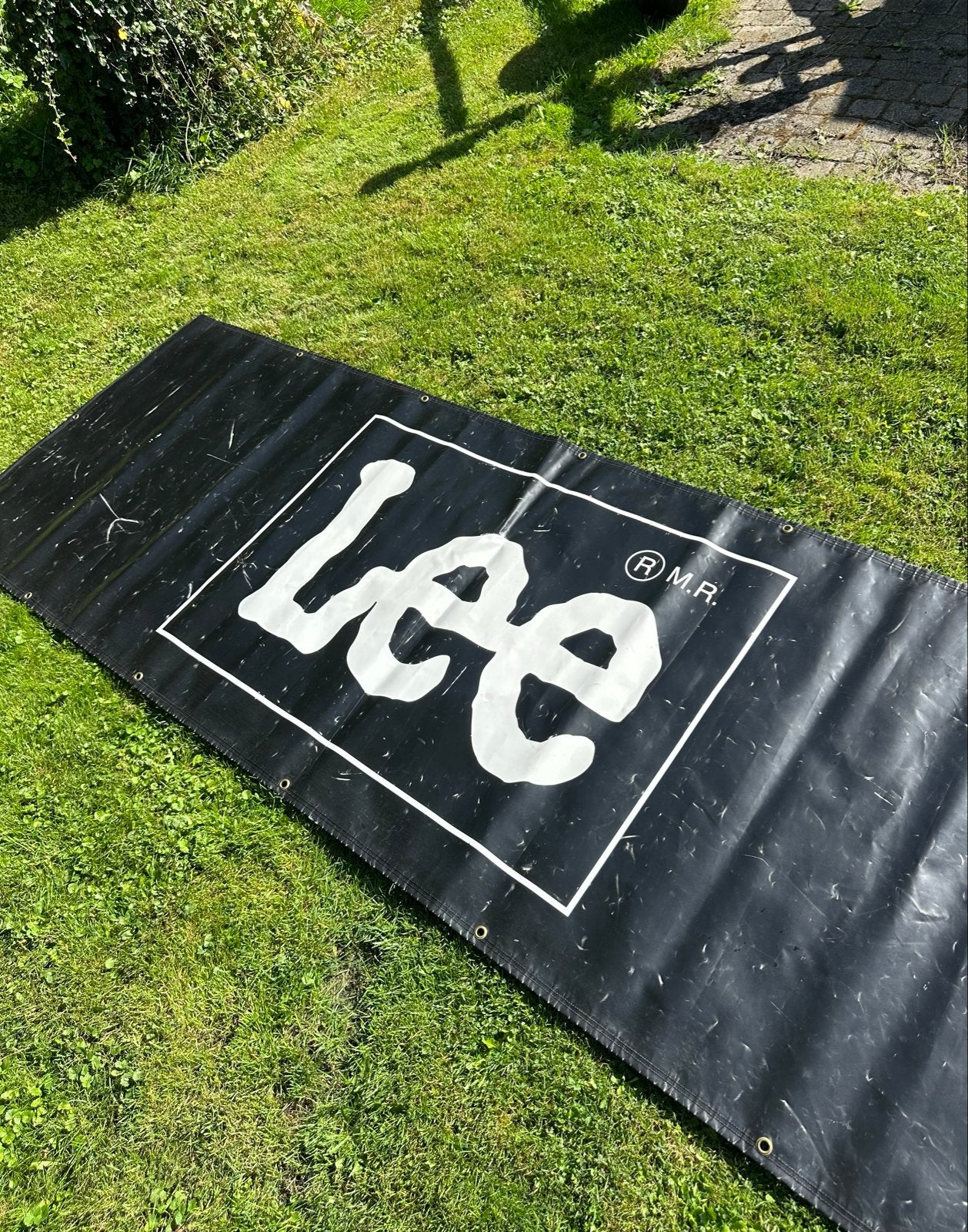 Grote Vintage Lee Jeans Reclamebanner - Zwart Vinyl, Verzamelen, Ophalen of Verzenden, Gebruikt, Reclamebord