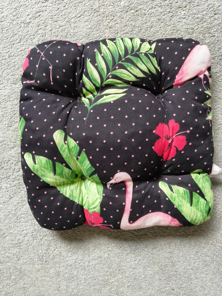 Vrolijk kussen met flamingo's en tropische bladeren 38x38cm, Ophalen of Verzenden, Gebruikt, Zwart, Vierkant