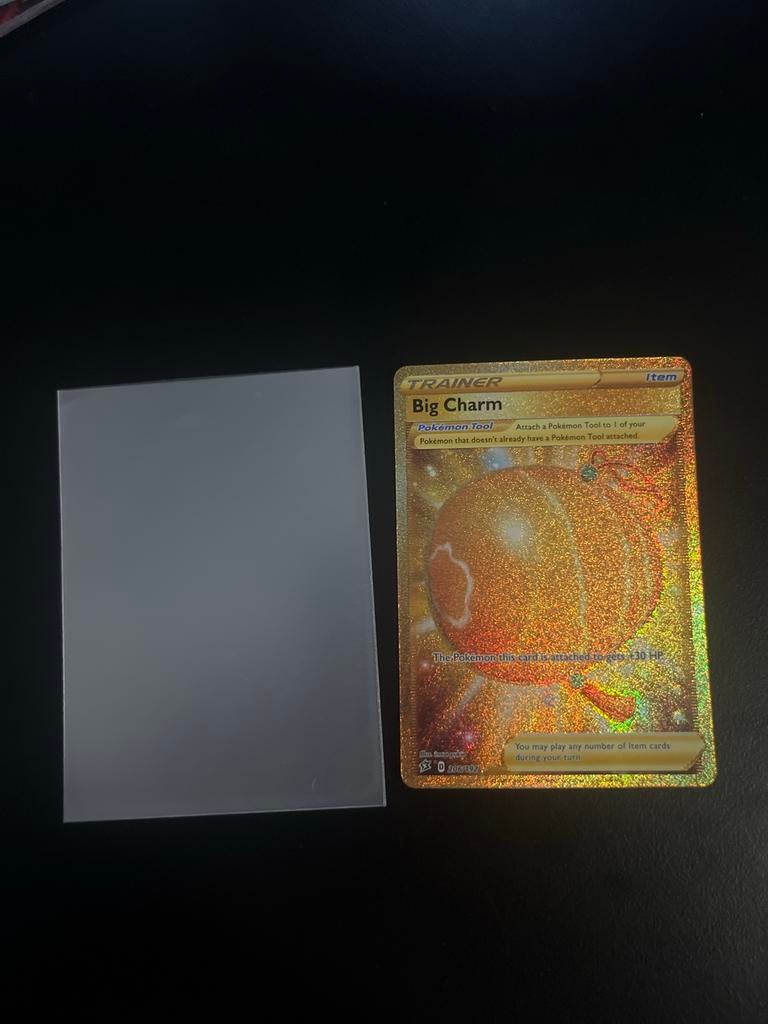 Pokémon TCG Big Charm Gold Secret Rare Trainer Kaart, Ophalen, Zo goed als nieuw, Losse kaart, Foil