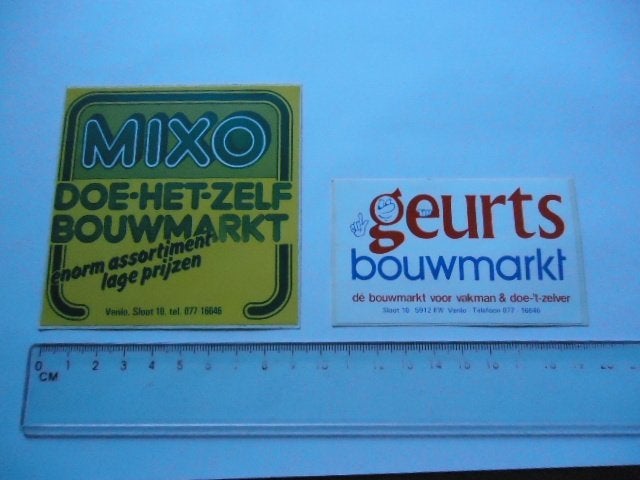 sticker oud VENLO bouwmarkt GEURTS + MIXO doe t zelf, Verzenden, Zo goed als nieuw, Bedrijf of Vereniging