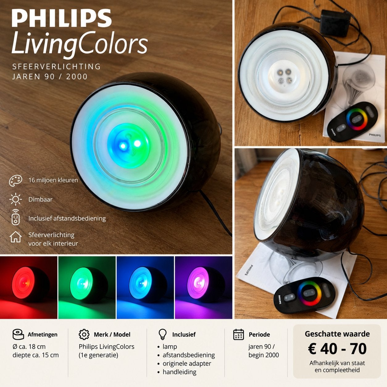 Philips LivingColors LED Lamp met Afstandsbediening, Zwart, Philips, Ophalen of Verzenden, Zo goed als nieuw