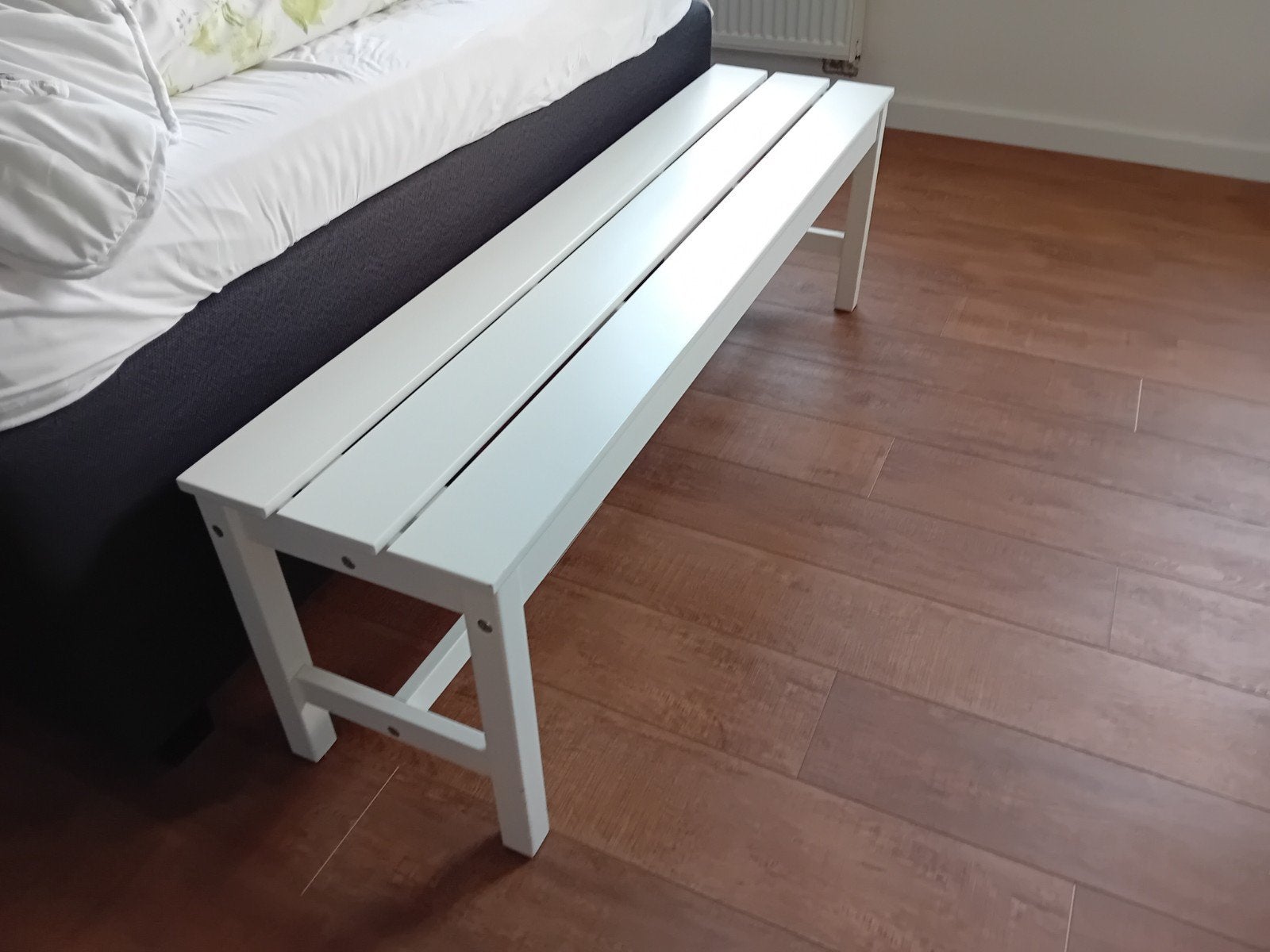 Witte houten voetenbankje / bankje voor achter het bed, Gebruikt, 125 cm of meer, Modern, Scandinavisch, Ophalen of Verzenden