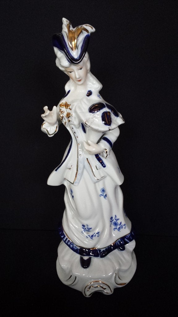 BEELD Victoriaanse DAME <> Blauw Wit Porselein <> 32 cm hoog, Ophalen of Verzenden, Zo goed als nieuw, Mens