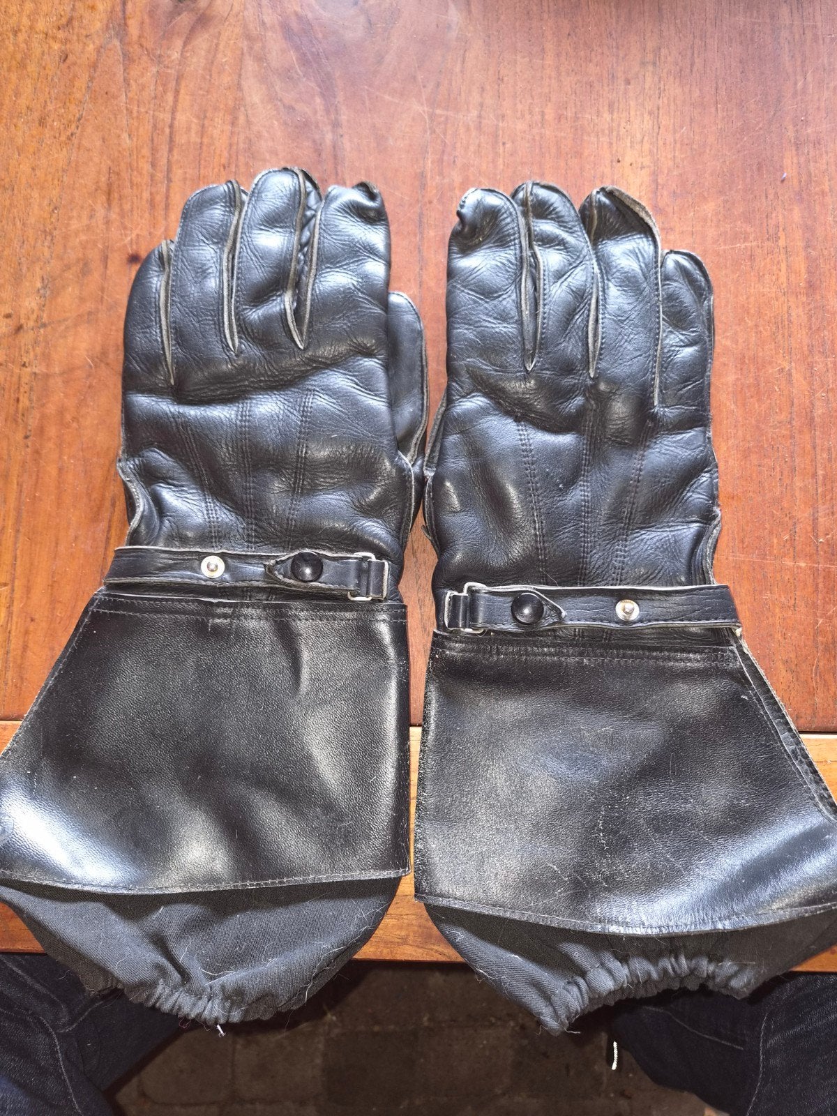 Zwarte leren motorhandschoenen met lange manchet, Ophalen of Verzenden, Handschoenen, Tweedehands, Heren