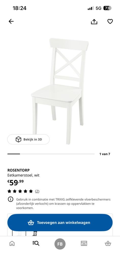 3 Ikea Rosentorp stoelen wit, Ophalen, Zo goed als nieuw, Wit, Twee