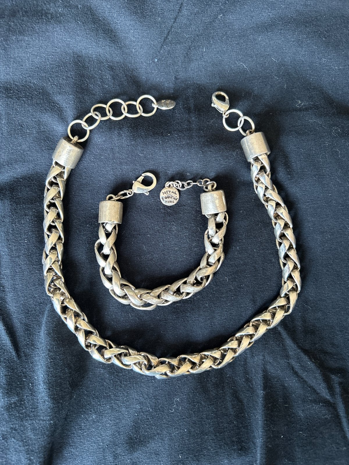 Zilverkleurige ketting en armband set, metal pointus, Verzenden, Zo goed als nieuw, Zilver, Overige materialen