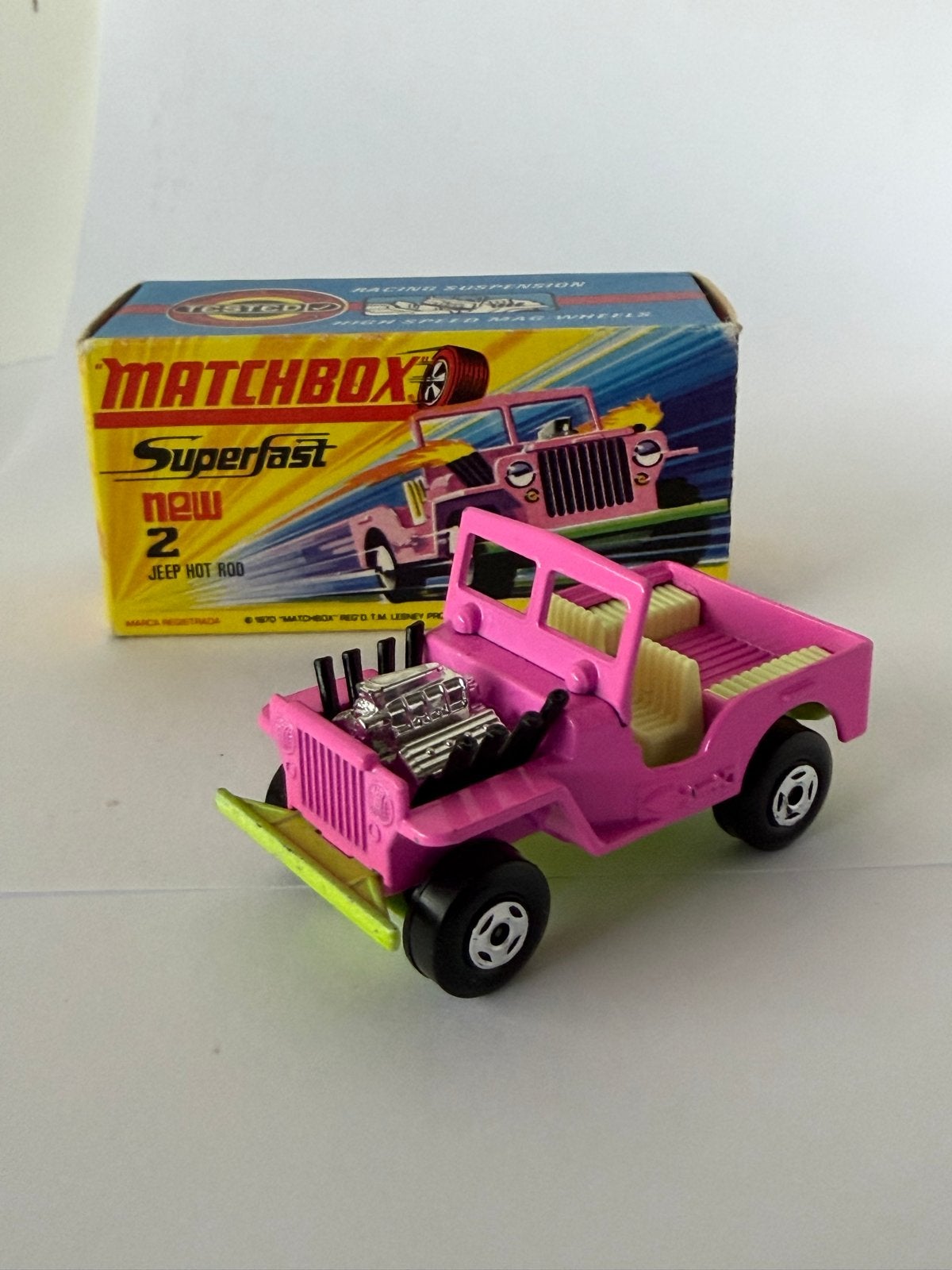 Matchbox Superfast 2 Jeep Hot Rod Roze met doosje, Ophalen of Verzenden, Gebruikt, Auto, Matchbox