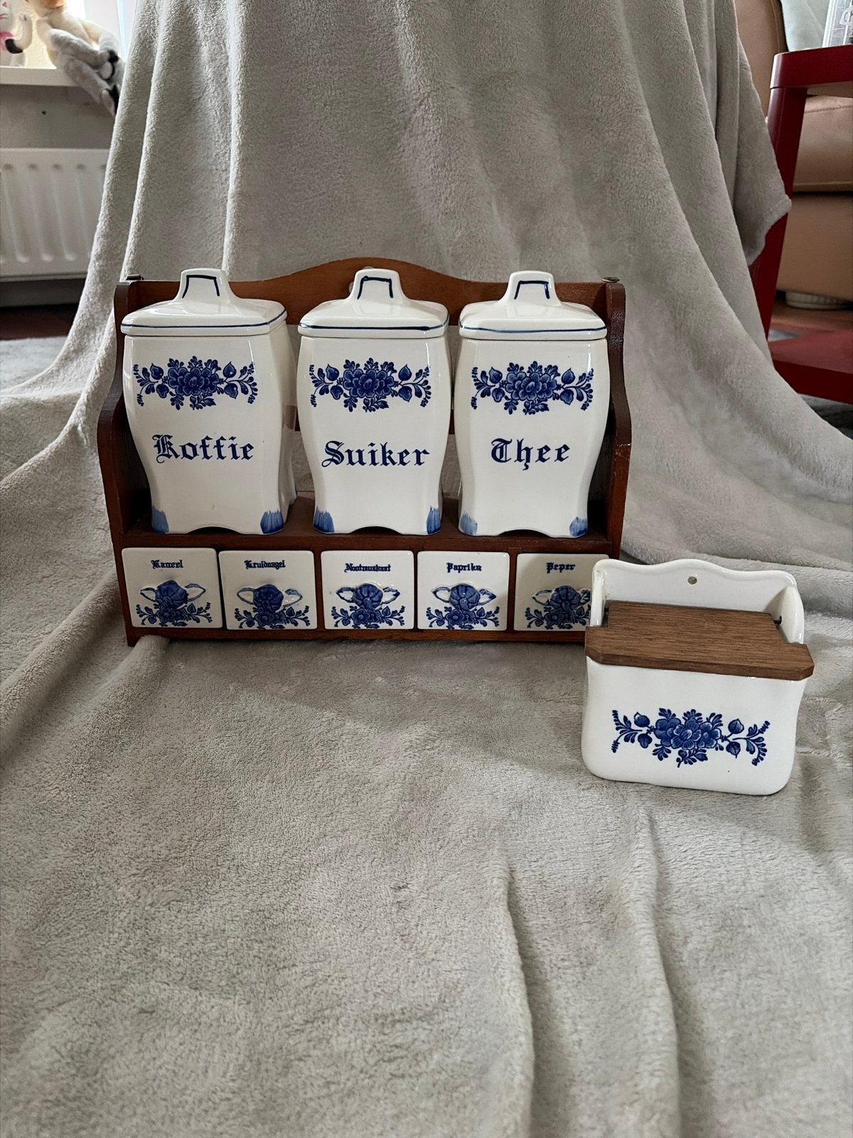 Delfts Blauwe stijl Keukenrek met Potten en Kruidenlades, Antiek en Kunst, Ophalen