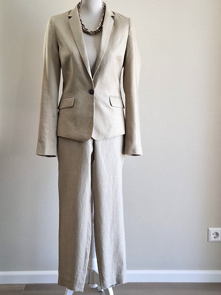 Stijlvolle topkwaliteit linnenpak voor business of uitgaan, Kostuum of Pak, Verzenden, WE, Beige