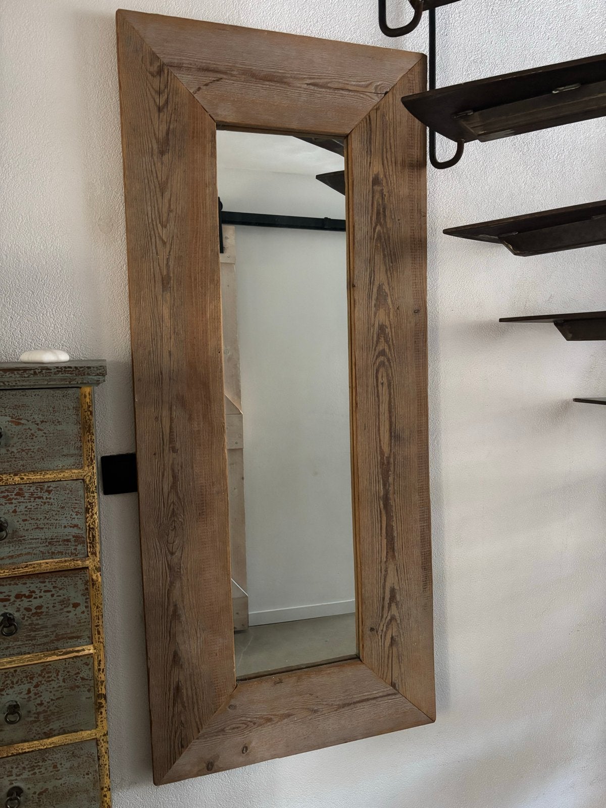 Grote steigerhouten spiegel - 161x69 cm, Ophalen, Gebruikt, 150 tot 200 cm, Rechthoekig