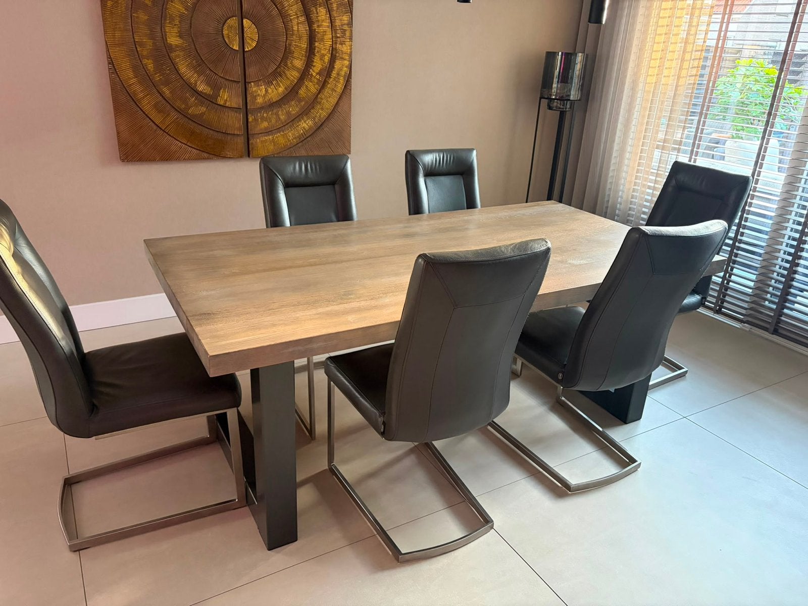 Eettafel 100x200cm met 6 stoelen (RVS frame), Ophalen, Gebruikt, 100 tot 150 cm, Vijf personen of meer