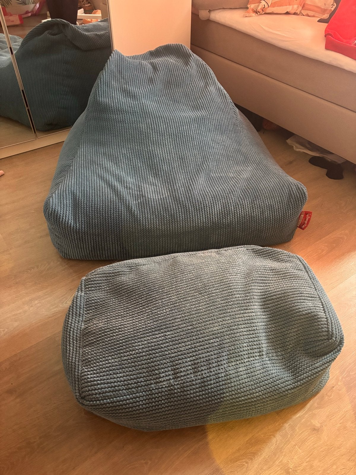 Lounge Pug Zitzak en Voetenbank - Ribfluweel Blauw, Huis en Inrichting, Ophalen of Verzenden, Gebruikt, Blauw, Zitzak