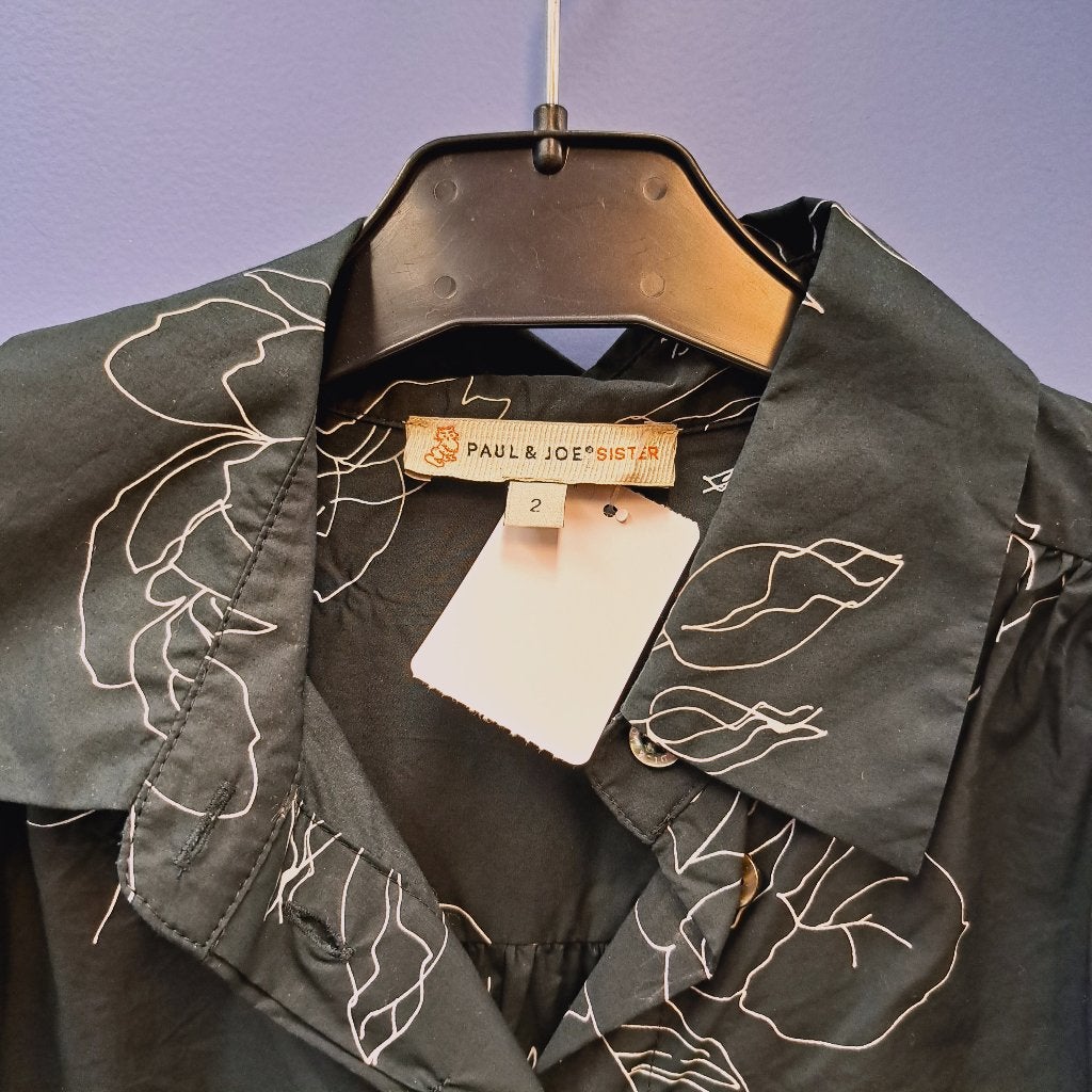 Paul & Joe sister zwarte blouse +witte bloemen 36-38 41057, Paul & Joe, Paul & Joe, ., Zwart