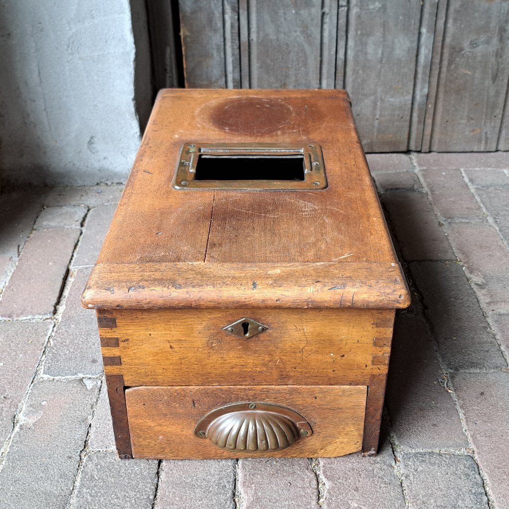 Oude brocante houten kassa met lade en werkende bel *Etage3*, Huis en Inrichting, Woonaccessoires | Overige, Gebruikt, ., Ophalen of Verzenden
