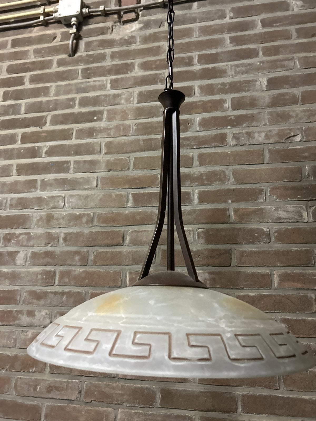 Hanglamp met Grieks patroon en E27 fitting, Huis en Inrichting, Ophalen, Gebruikt, Glas, E27 (groot)