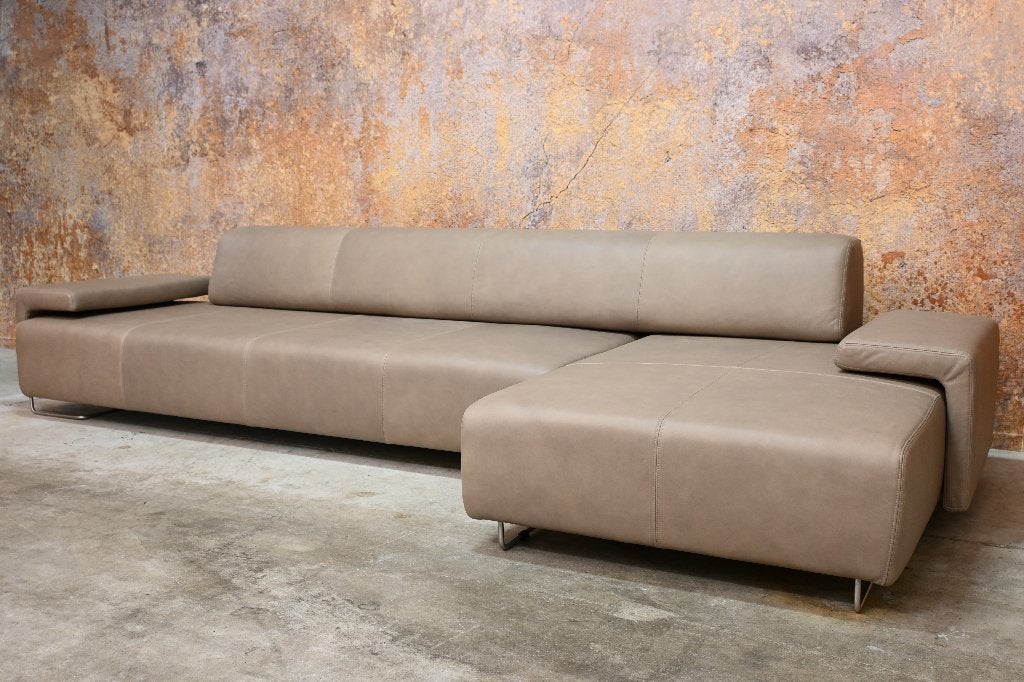 OPNIEUW beklede leren Moroso Lowland hoekbank, Moroso, Hoekbank, 300 cm of meer, Ophalen of Verzenden