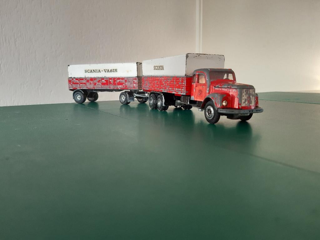 Tekno Denmark Scania Vabis L76 huifbakwagen met aanhanger., Ophalen of Verzenden, Gebruikt, Bus of Vrachtwagen, Tekno