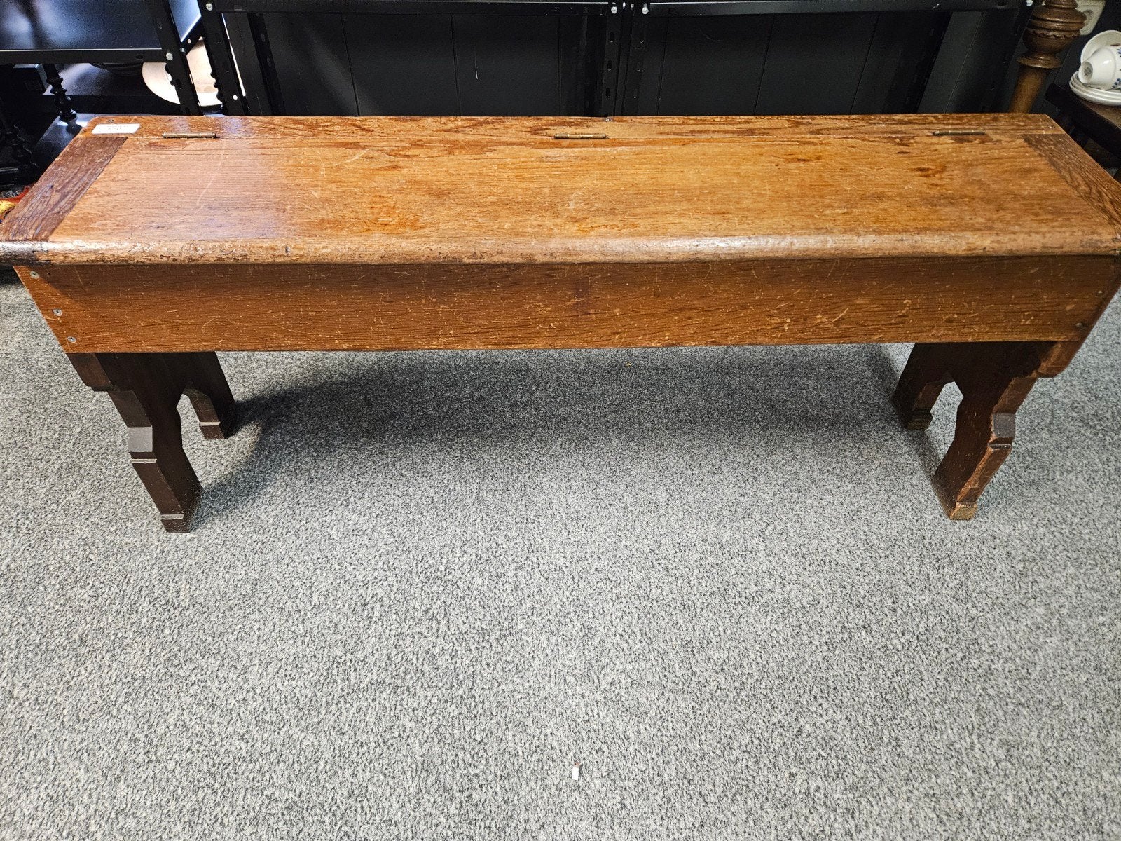 Antieke houten klepbank met opbergruimte, Antiek en Kunst, Antiek | Meubels | Stoelen en Banken, Ophalen
