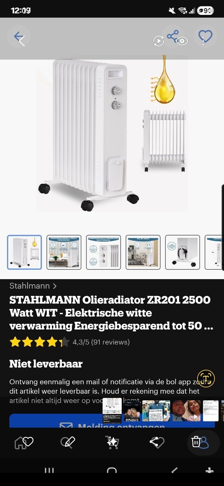Stahlmann Oliegevulde Radiator ZR201 2500W Wit, Ophalen of Verzenden, Minder dan 60 cm, Radiator, 30 tot 80 cm