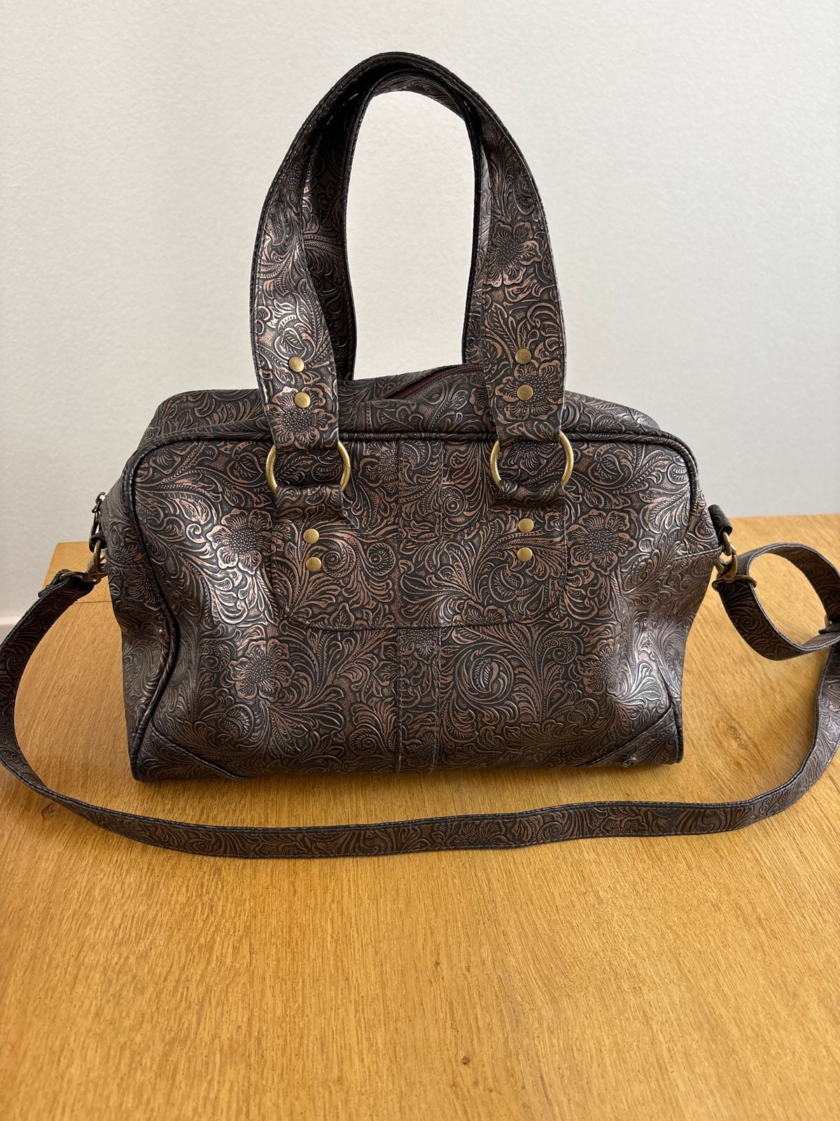 Sacha handtas met bloemenprint, Ophalen of Verzenden, Zo goed als nieuw, Bruin, Handtas
