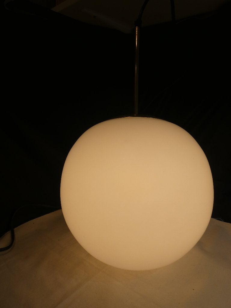 Grote matglazen bol lamp uit de jaren 70, Gebruikt, Glas, Jaren 70, E27 (groot)