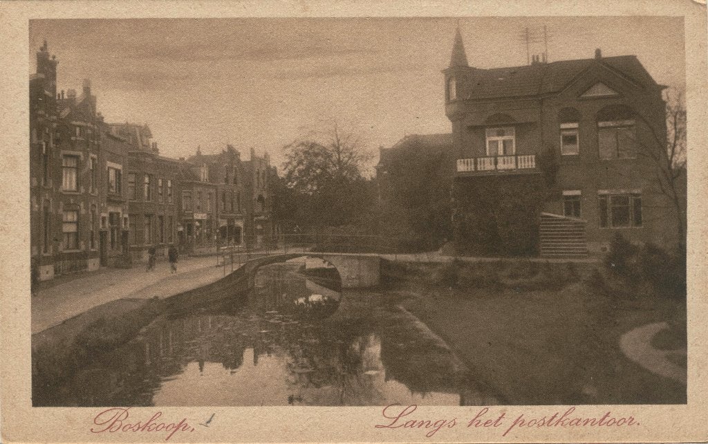 Boskoop Langs het postkantoor   1, Verzenden, 1920 tot 1940, Ongelopen, Zuid-Holland